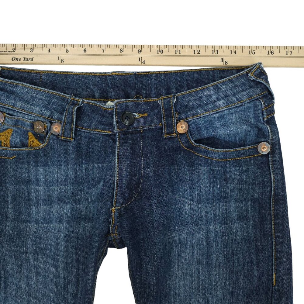 True Religion Bobby Jeans Straight Leg Low Rise Sz 30 Short DarkWash Stretch Y2K - Picture 8 of 14